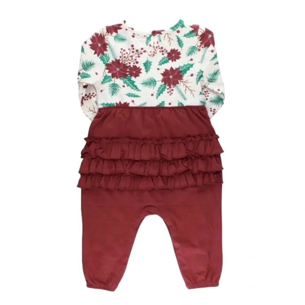 Ruffle Butts Holiday Poinsettia Romper Size 0-3 Months - Picture 2 of 3